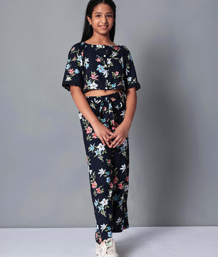 Girls Printed Rayon Top and Palazzo Set