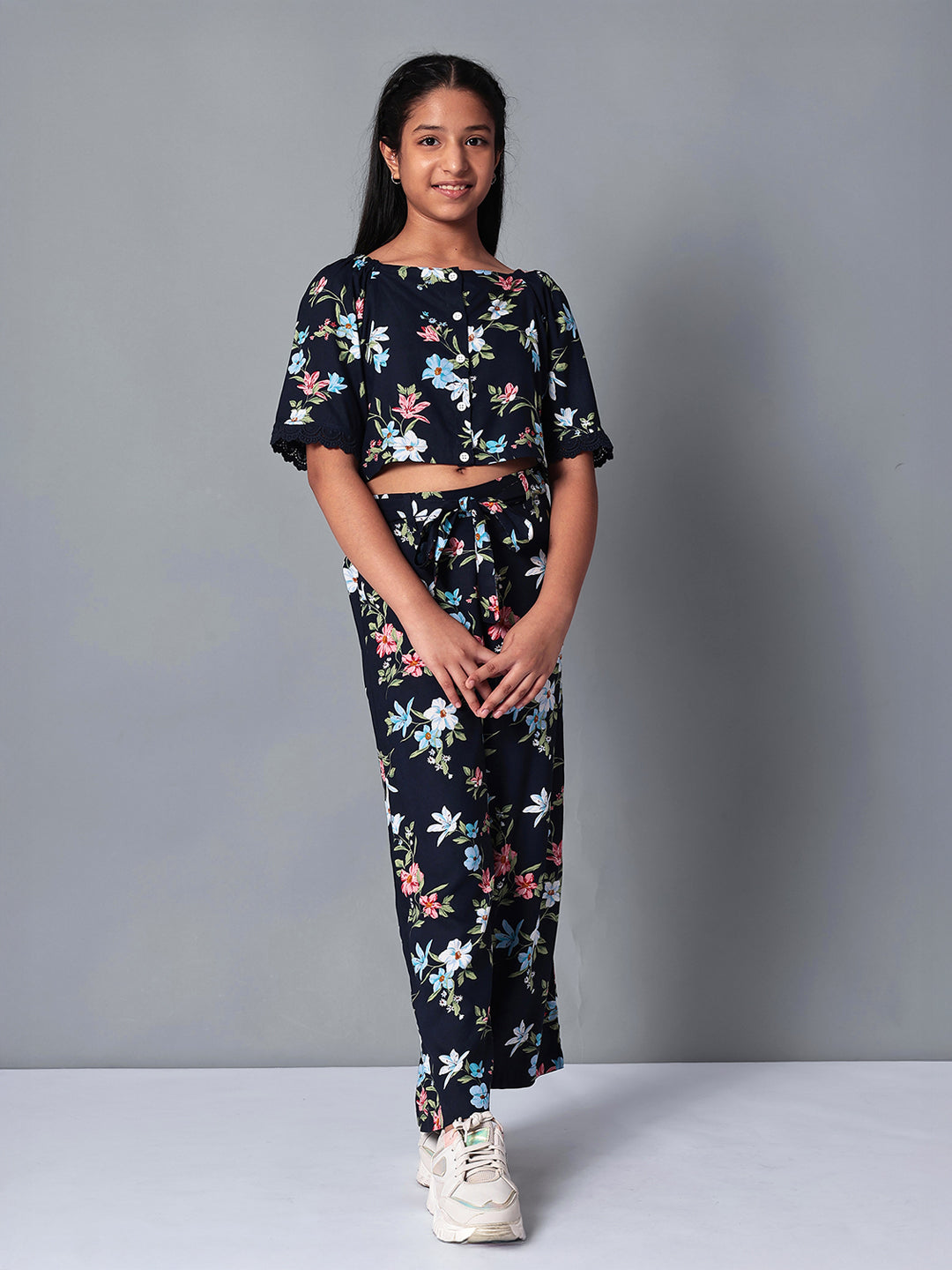 Girls Printed Rayon Top and Palazzo Set