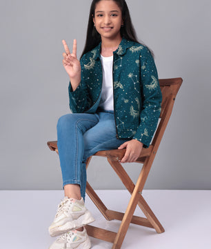 Girls Grey Printed Flannel Jacket