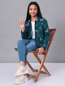 Girls Grey Printed Flannel Jacket