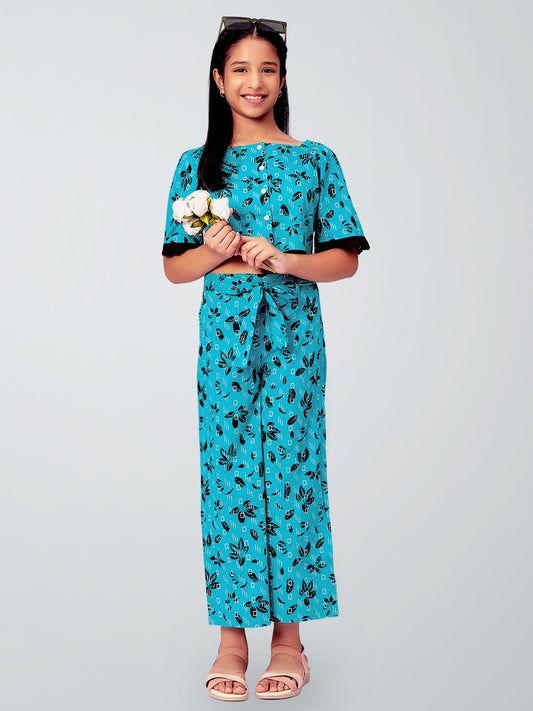 Girls Printed Cotton Top and Palazzo Set