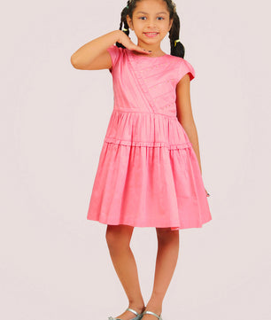 Girls Pink Cotton Satin Dress