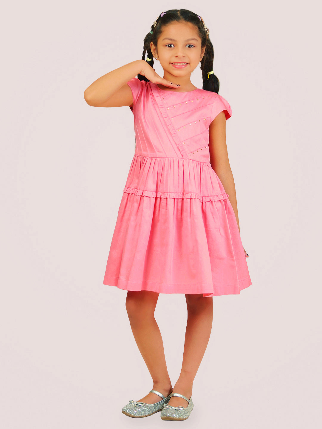 Girls Pink Cotton Satin Dress
