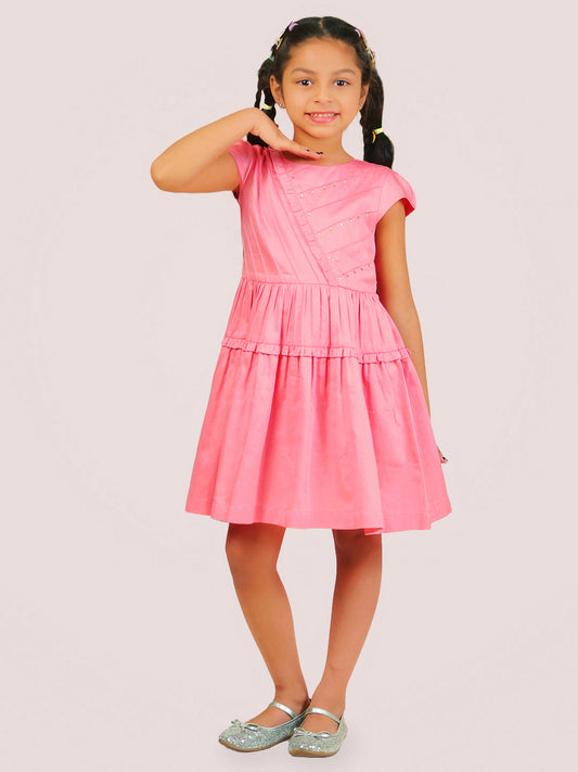 Girls Pink Cotton Satin Dress