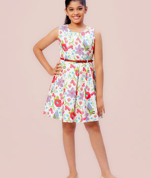 Girls Floral Print Cotton Dress