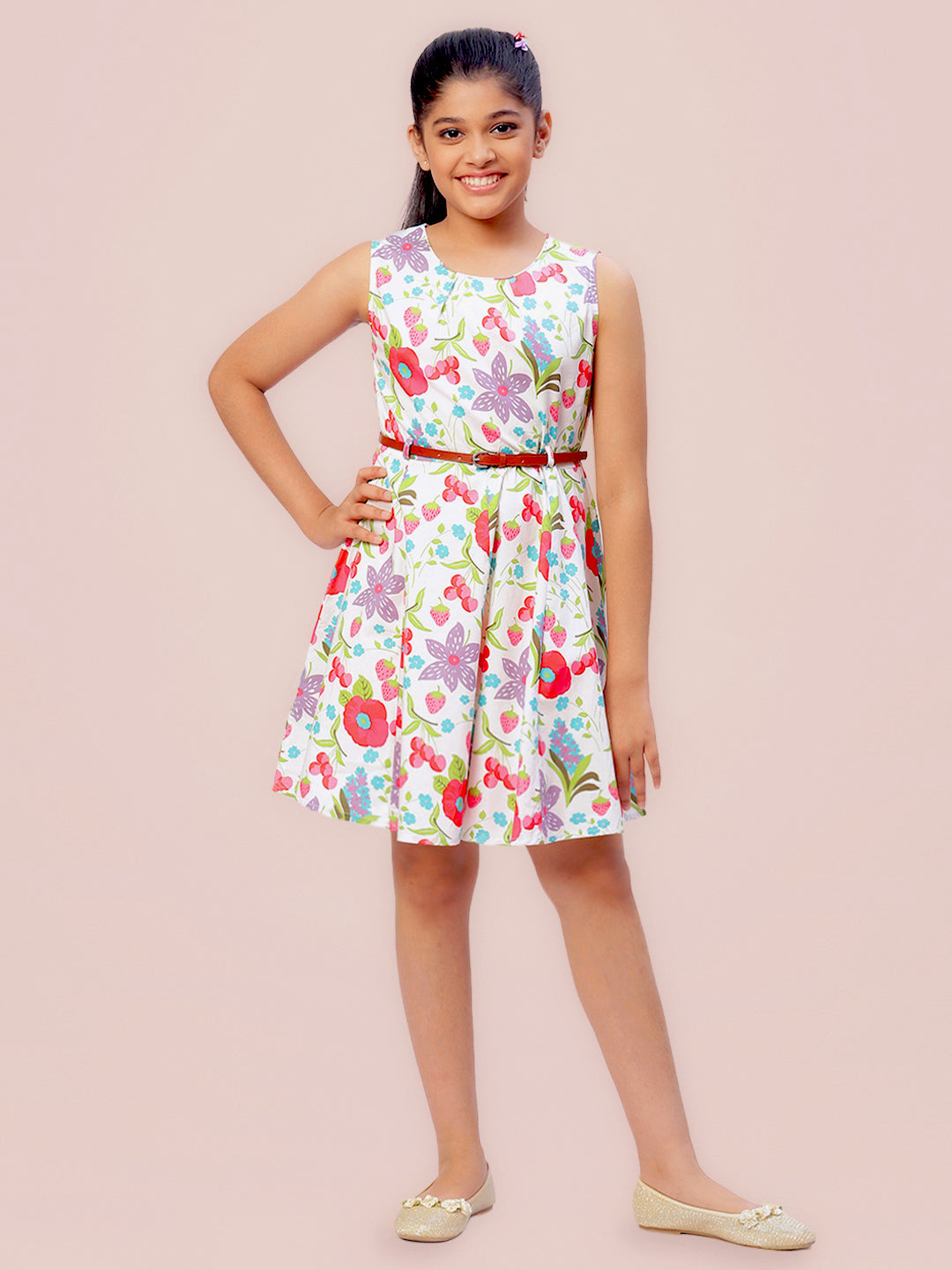 Girls Floral Print Cotton Dress
