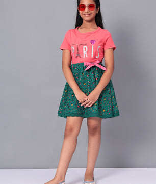 Girls Green Printed Flared Skirt
