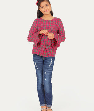 Girls Full Sleeves Top in Check