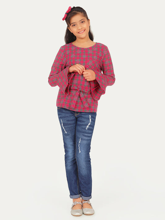Girls Full Sleeves Top in Check