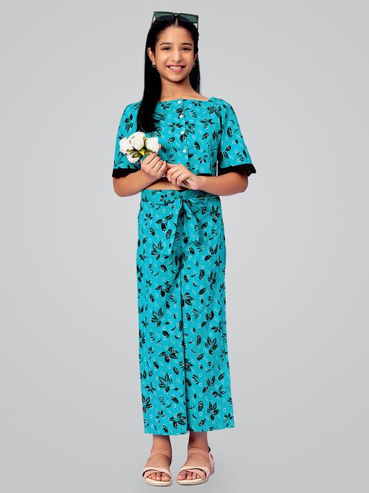 Girls Printed Cotton Top and Palazzo Set