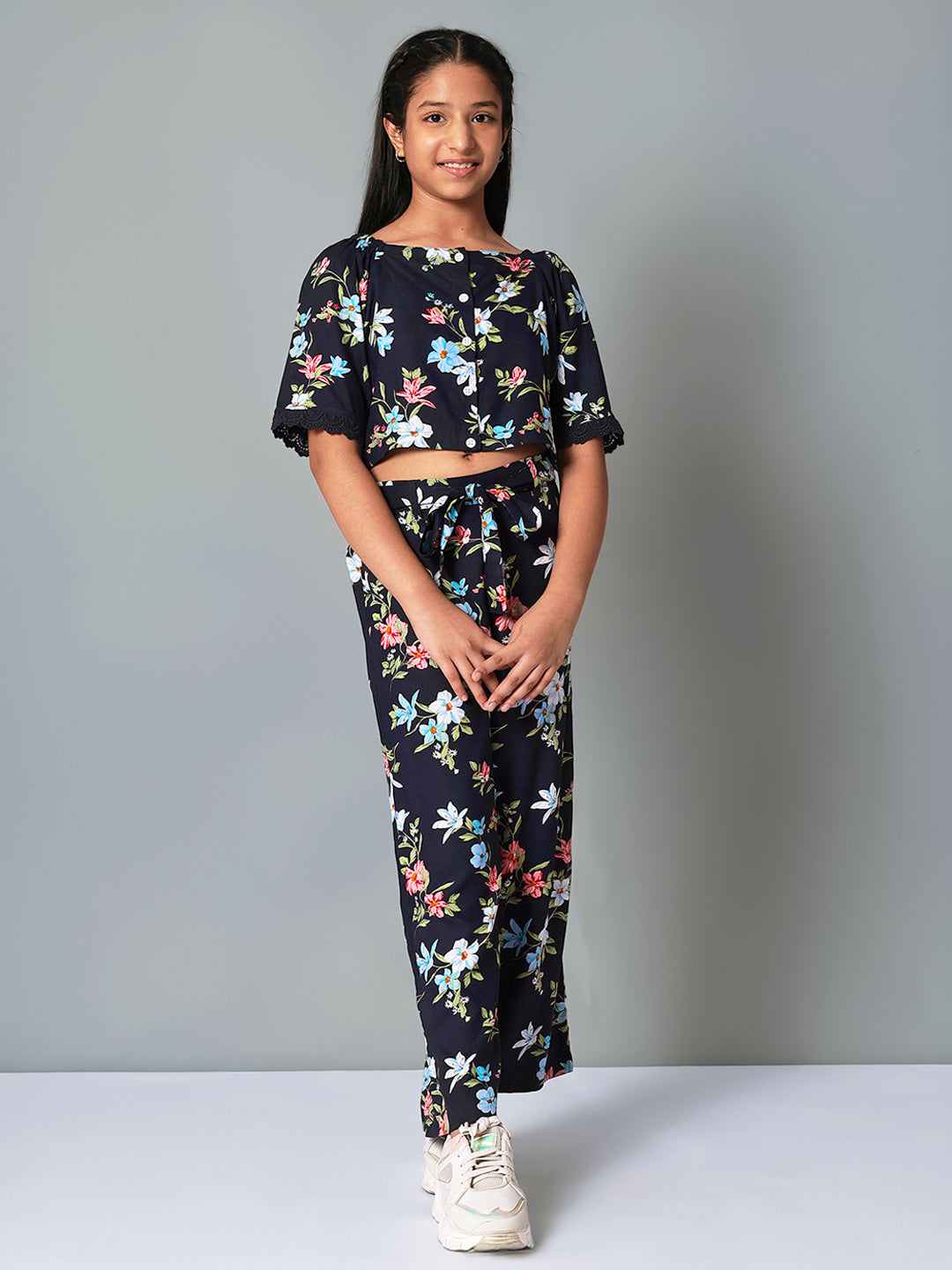 Girls Printed Rayon Top and Palazzo Set