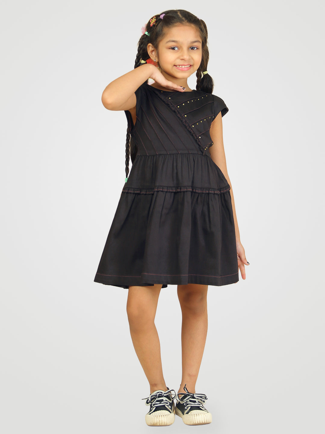 Girls Black Cotton Satin Dress