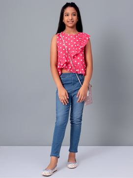 Girls Pink Polka Dotted Georgette Top