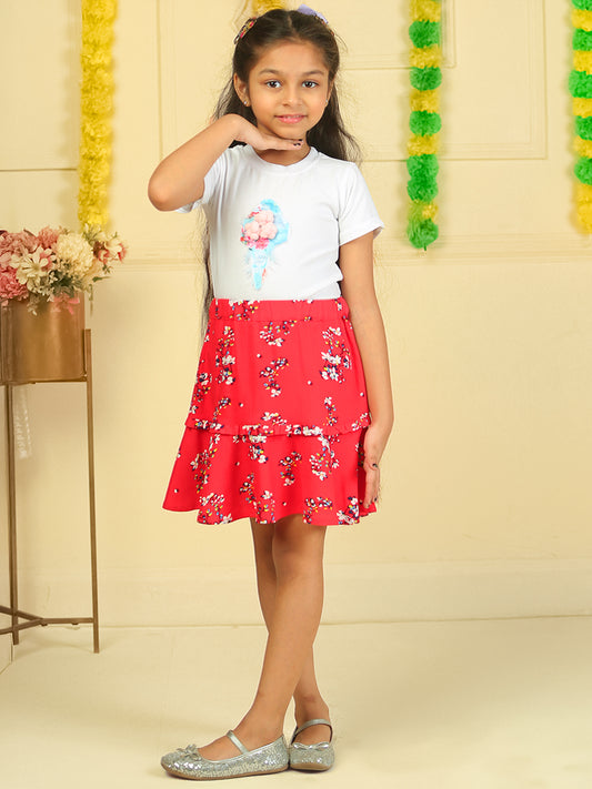 Girls Printed Rayon Flared Skirt