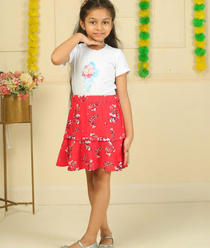 Girls Printed Rayon Flared Skirt