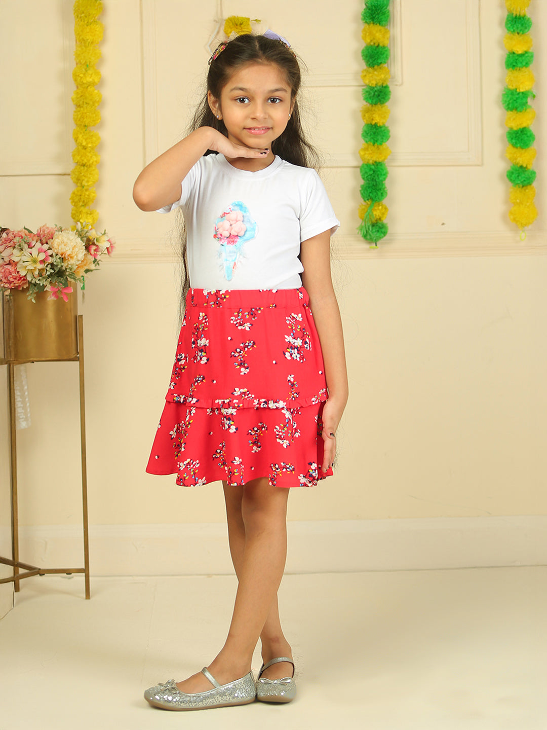 Girls Printed Rayon Flared Skirt