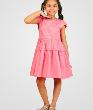 Girls Pink Cotton Satin Dress
