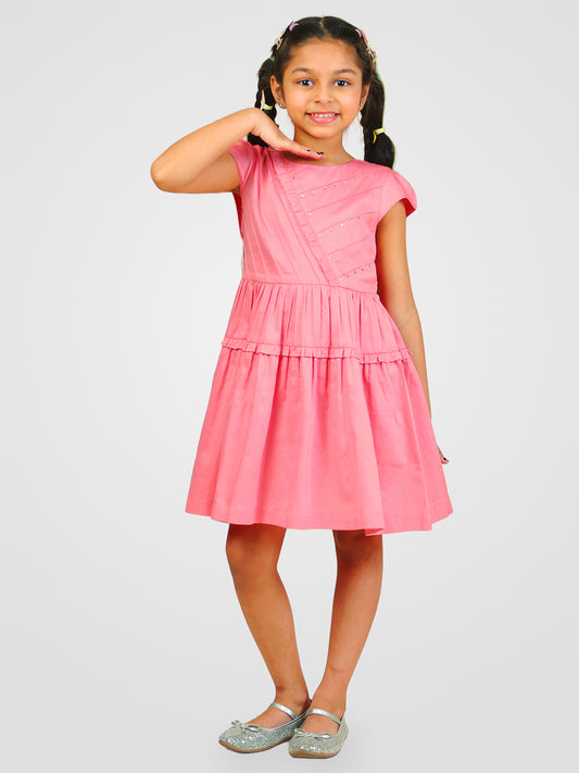Girls Pink Cotton Satin Dress