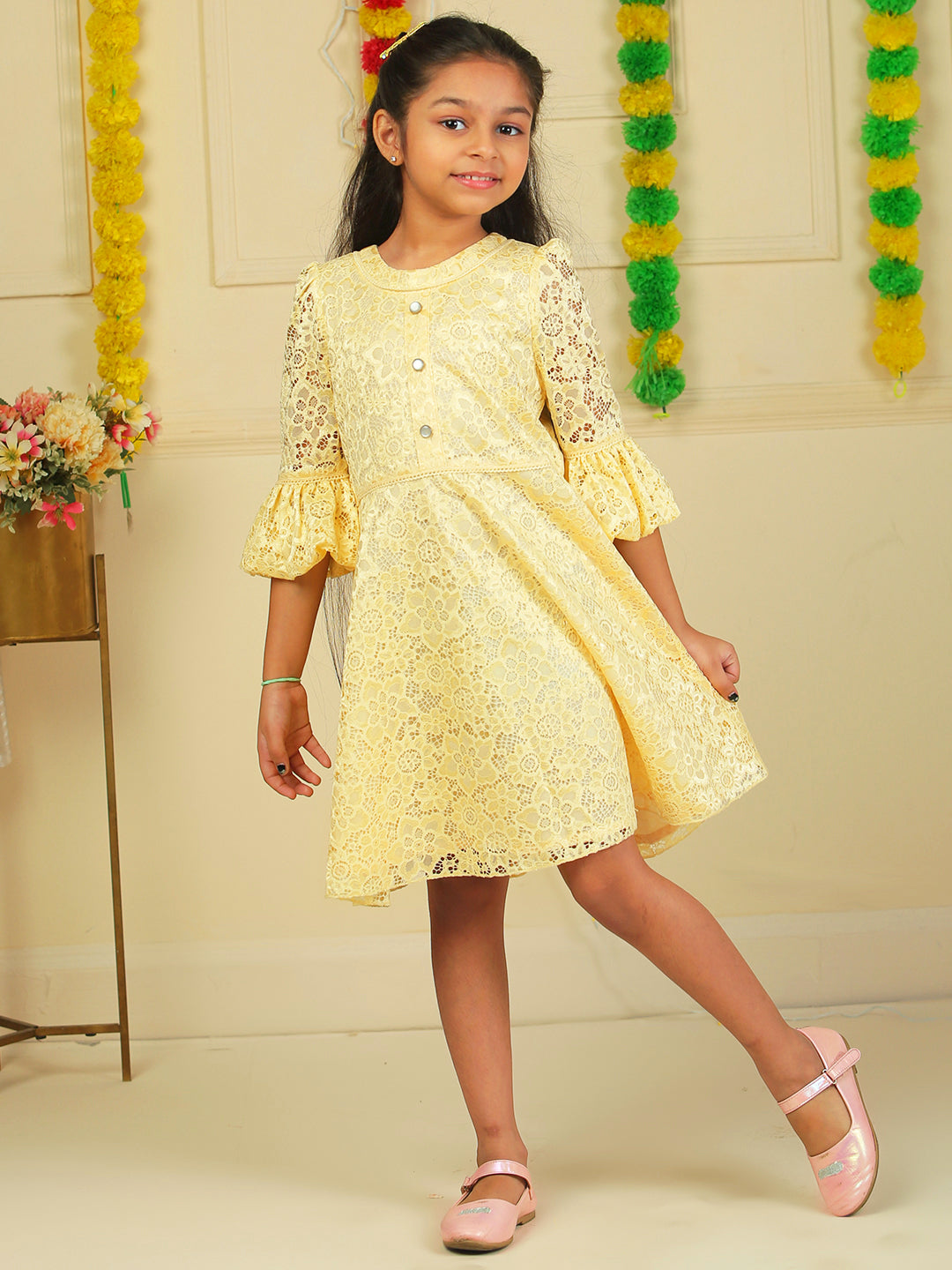 Girls Golden Lace Dress