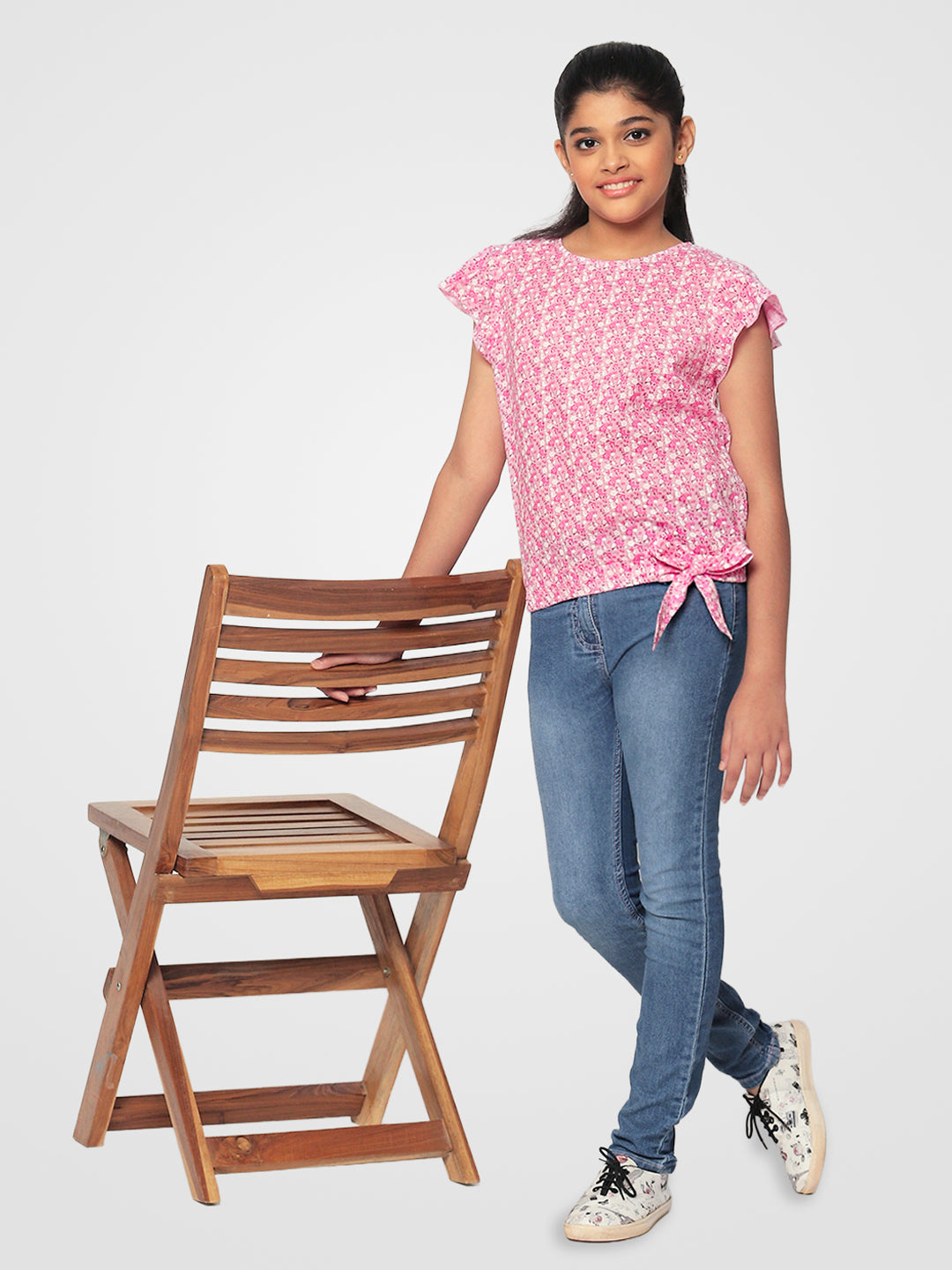 Girls Pink Printed Cotton Top