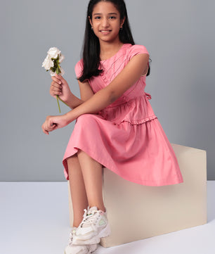 Girls Pink Cotton Satin Dress