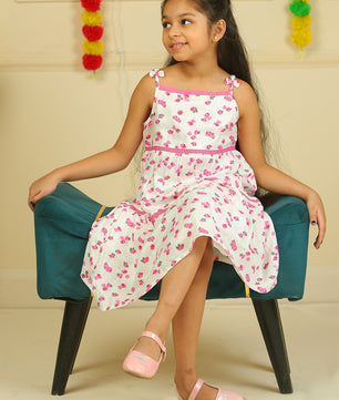 Girls Tiered Midi Dress in Printed Rayon Fabric
