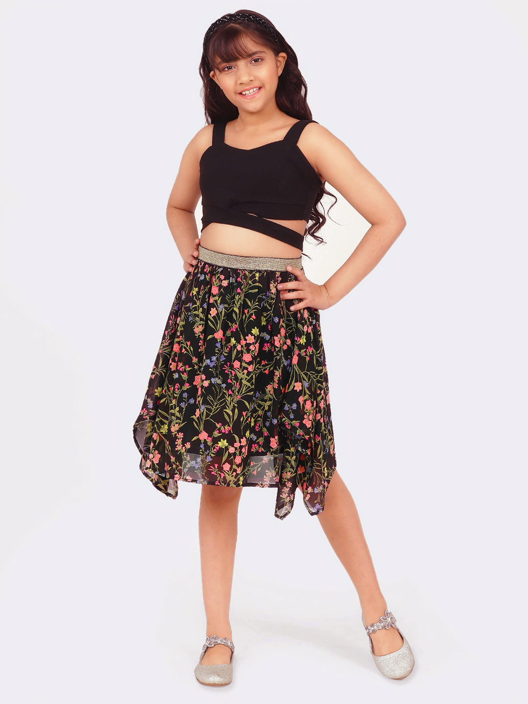 Girls Black Georgette Skirt