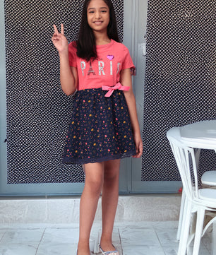 Girls Blue Printed Flared Skirt