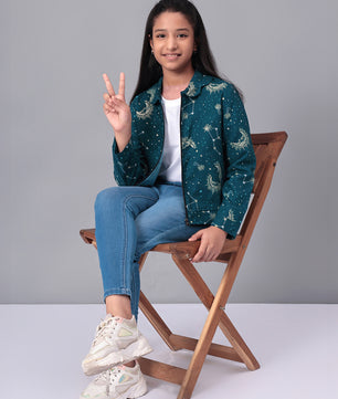 Girls Grey Printed Flannel Jacket