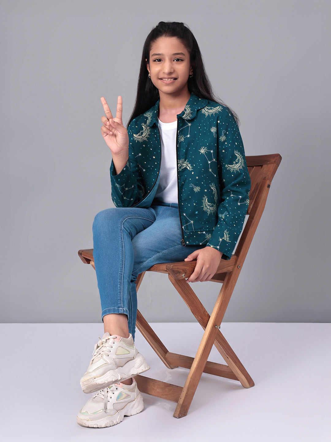 Girls Grey Printed Flannel Jacket