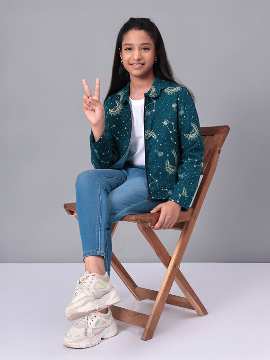 Girls Grey Printed Flannel Jacket