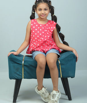 Girls Pink Polka Dotted Georgette Top