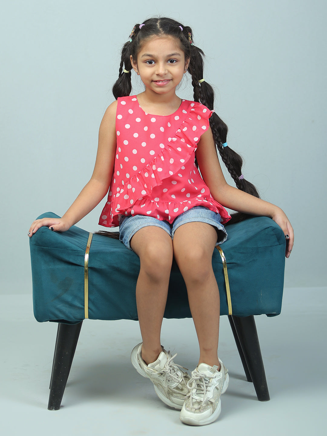 Girls Pink Polka Dotted Georgette Top