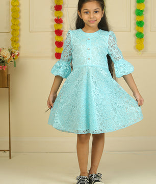 Girls Light Blue Lace Dress