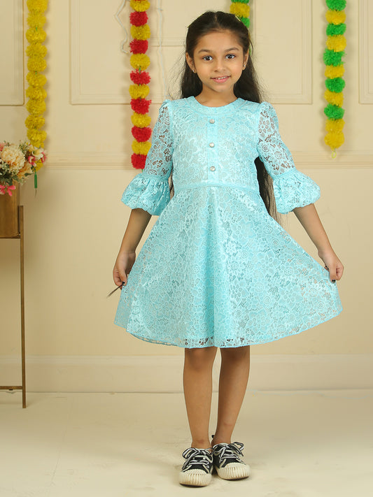 Girls Light Blue Lace Dress