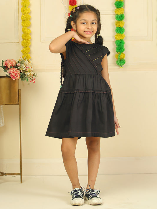 Girls Cotton Satin Dress in Black Color