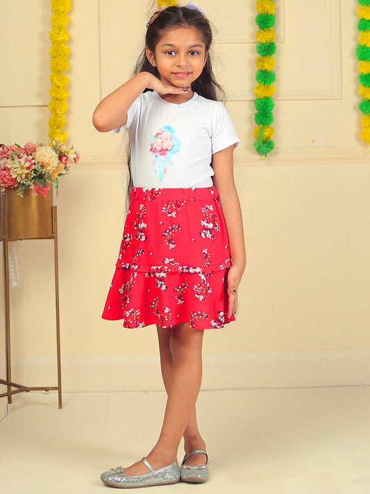 Girls Printed Rayon Flared Skirt