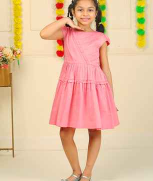 Girls Pink Cotton Satin Dress
