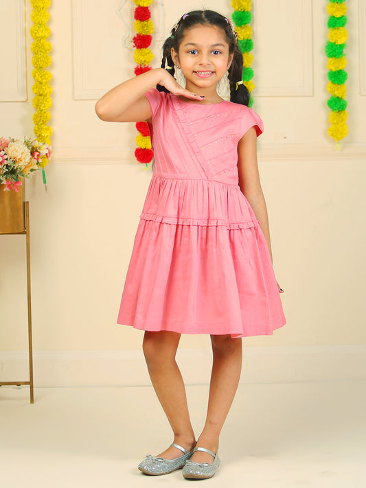 Girls Pink Cotton Satin Dress