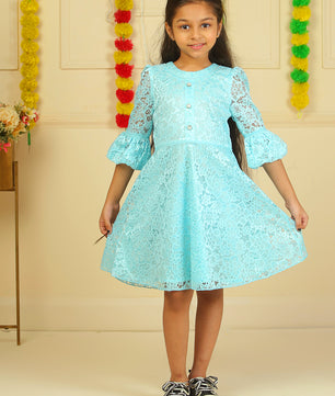 Girls Light Blue Lace Dress