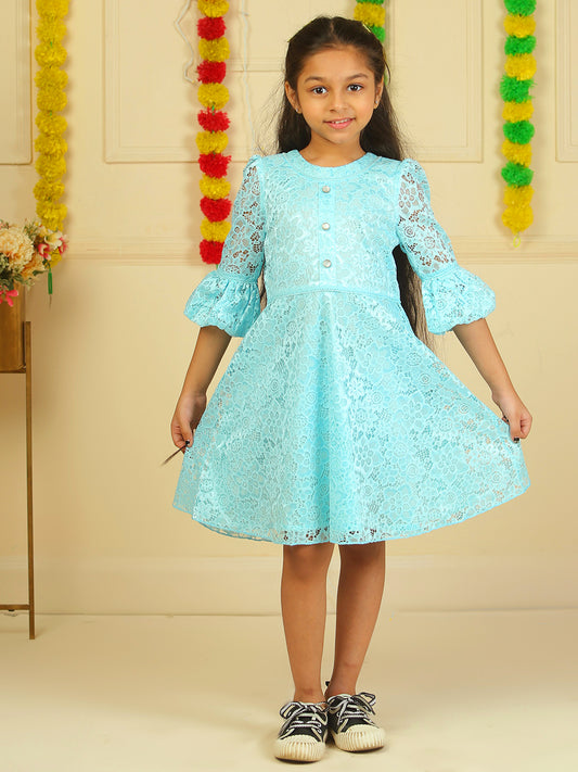 Girls Light Blue Lace Dress