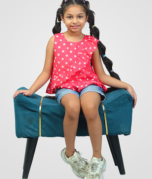 Girls Pink Polka Dotted Georgette Top