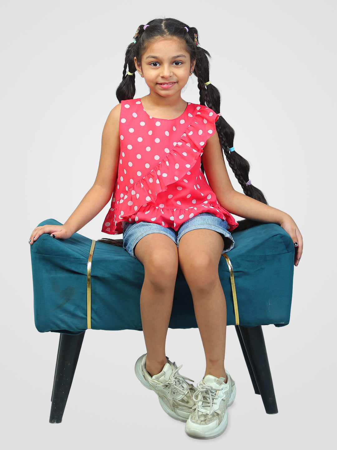 Girls Pink Polka Dotted Georgette Top