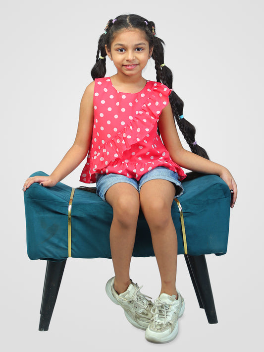 Girls Pink Polka Dotted Georgette Top