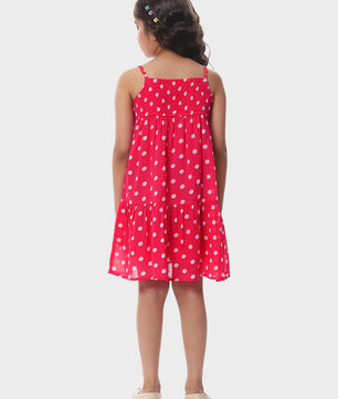Girls Pink Polka Dotted Tiered Dress