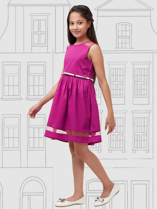 Girls Magenta Cotton Dress