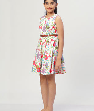 Girls Floral Print Cotton Dress