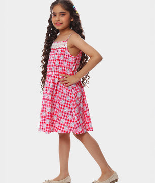 Girls Cat Print Cotton Dress