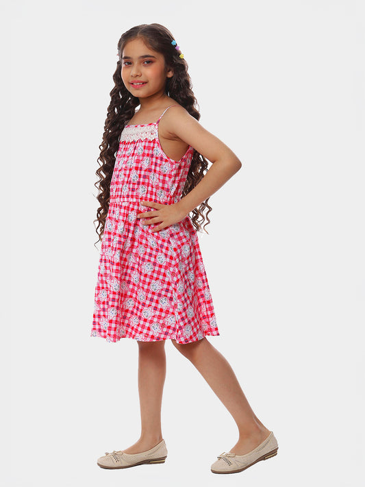 Girls Cat Print Cotton Dress