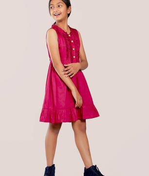 Girls Cotton Satin Dress in Wine Color